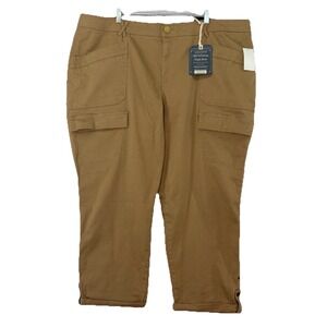 Democracy "Ab" Solution Women's Size 24W Khaki Cropped Cargo Rolled Hem Pant NWT